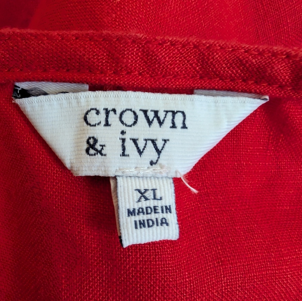 Crown And Ivy Red Linen Tank Top, XL, Tie Straps, Relaxed Flowy Fit, EUC - Picture 3 of 4